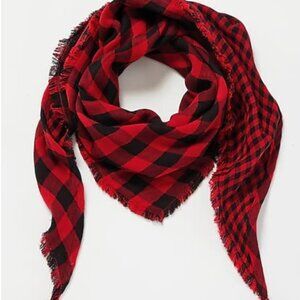 J. Jill Double Faced Buffalo Print Plaid Scarf 100 % Cotton NWT $39 Red/Black